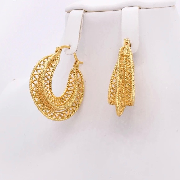 Hoop Earrings, 24k Gold plated Hoop Earrings, Big Hoop Earrings, Statement Hoop - Picture 5 of 9